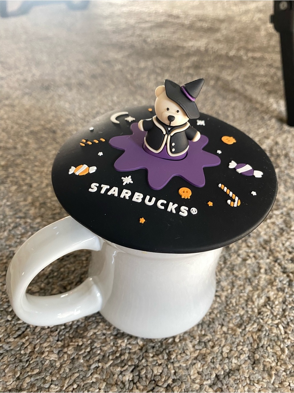 Starbucks Black, Purple & Orange Halloween Bear Silicone Mug Lid